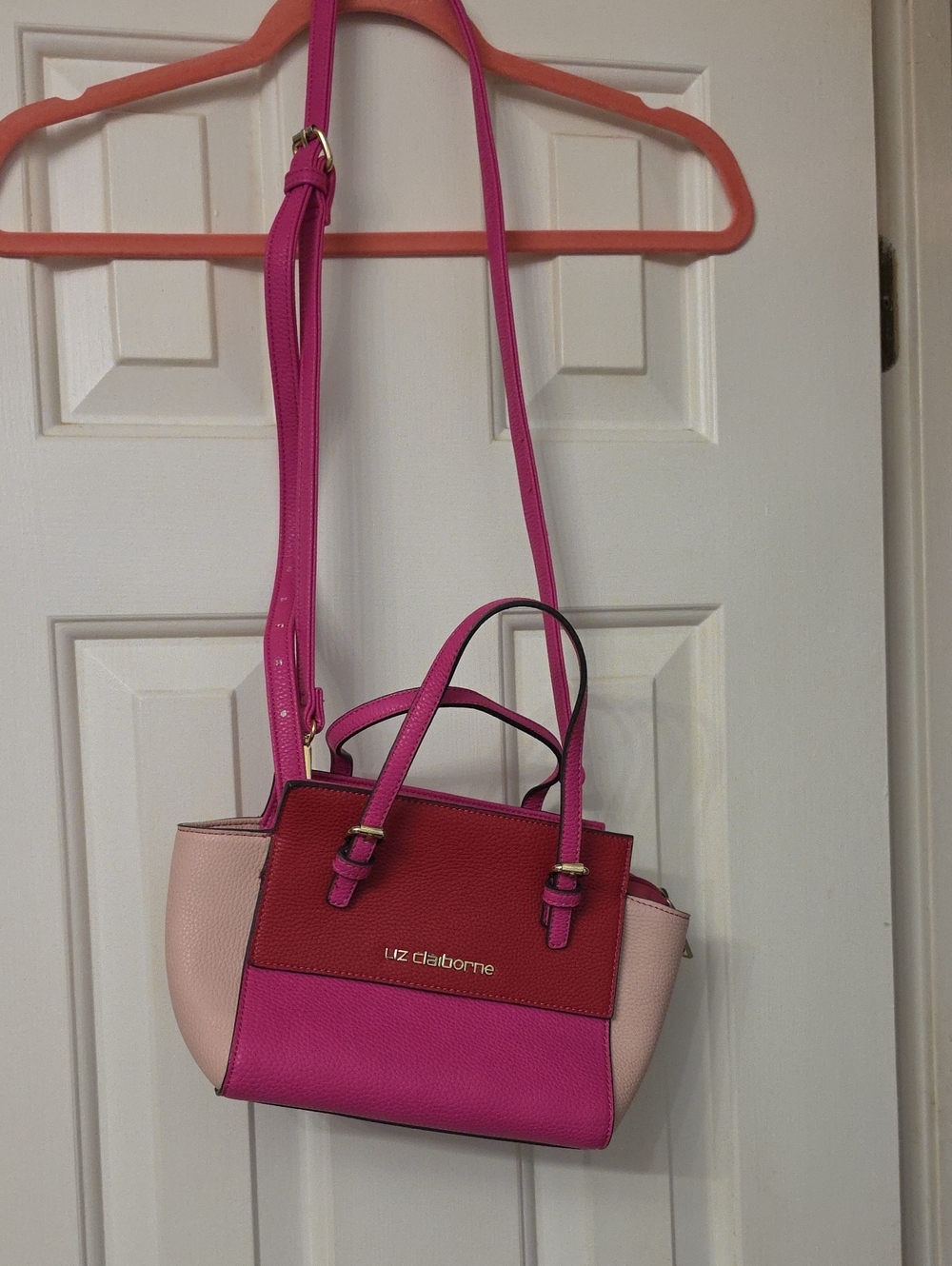 Liz Claiborne Fuchsia, Red and Blush Colorblock Crossbody Mini Satchel
